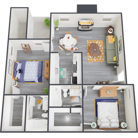 Floor plan for 2 beds, 2 baths, 892 sqft